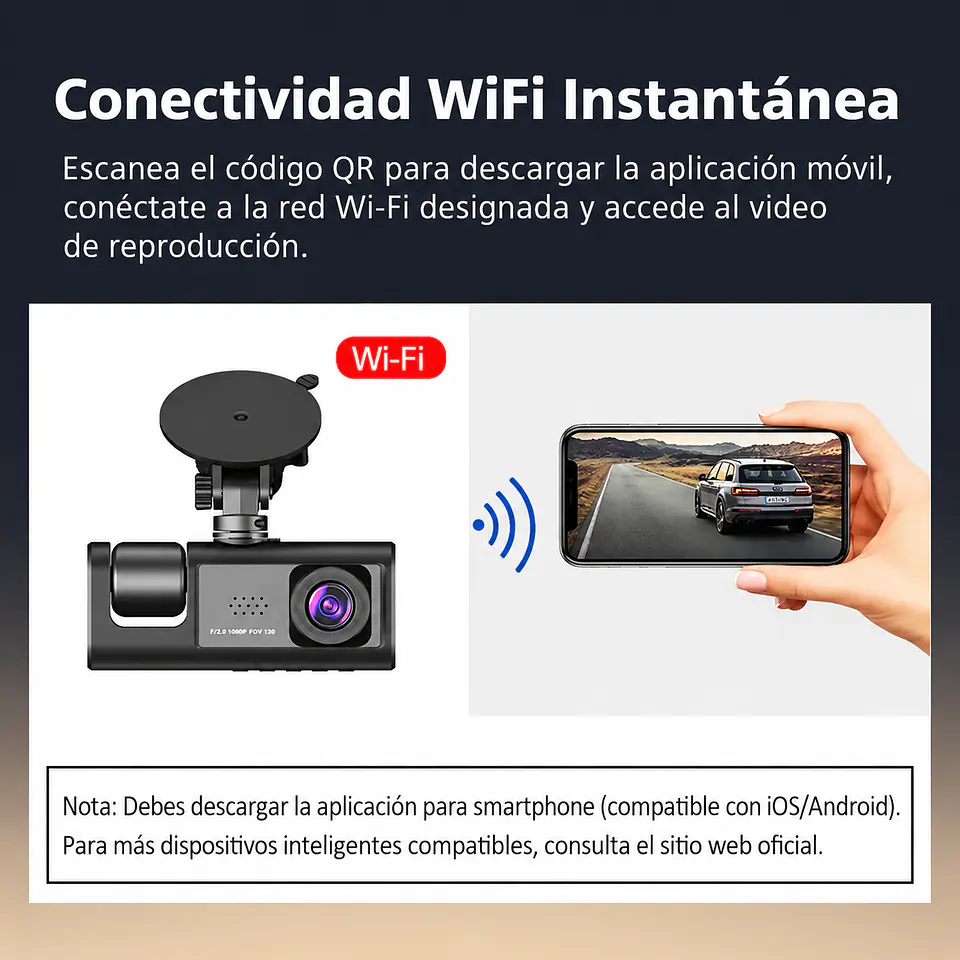 Cámara Dashcam Dual Full HD 1080p WiFi con Cámara exterior e interior para Auto 7