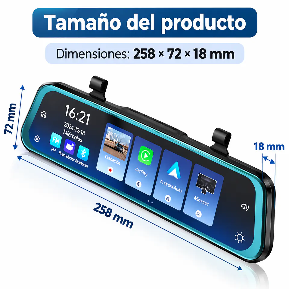 Espejo Retrovisor Inteligente 9,66” con CarPlay, Android Auto y Cámara Delantera y Trasera 4K. 4