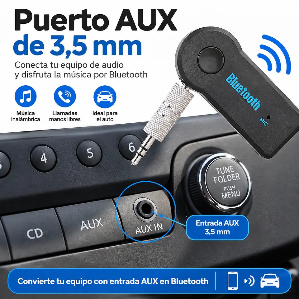 Adaptador Receptor AUX a Bluetooth 3,5 mm Para Auto 4