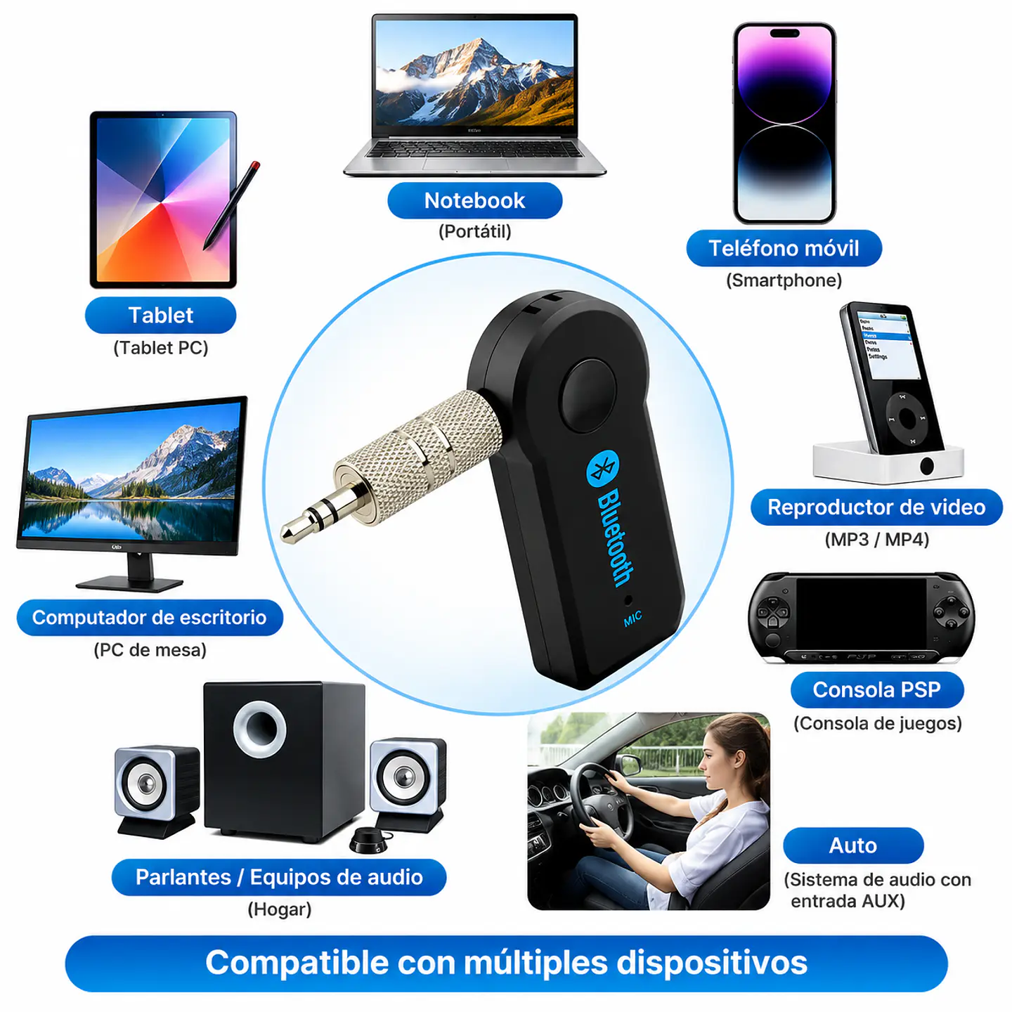 Adaptador Receptor AUX a Bluetooth 3,5 mm Para Auto 5