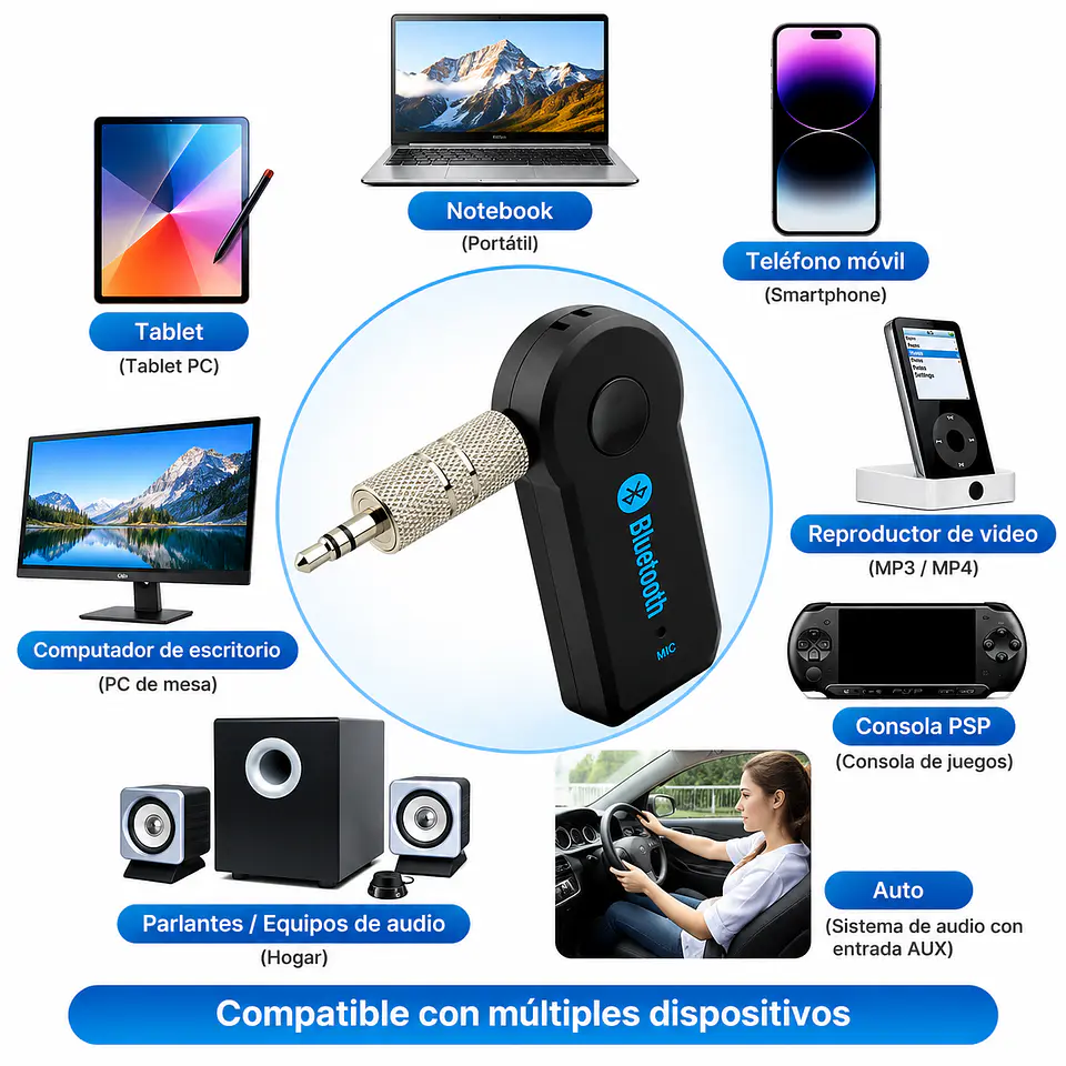 Adaptador Receptor AUX a Bluetooth 3,5 mm Para Auto 5
