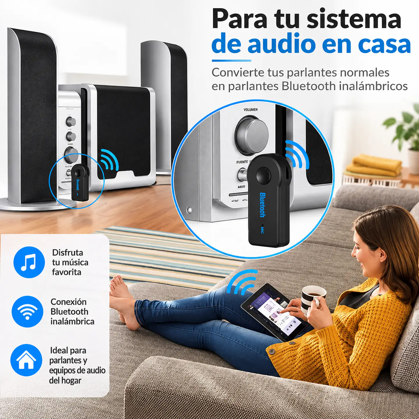 Adaptador Receptor AUX a Bluetooth 3,5 mm Para Auto 6