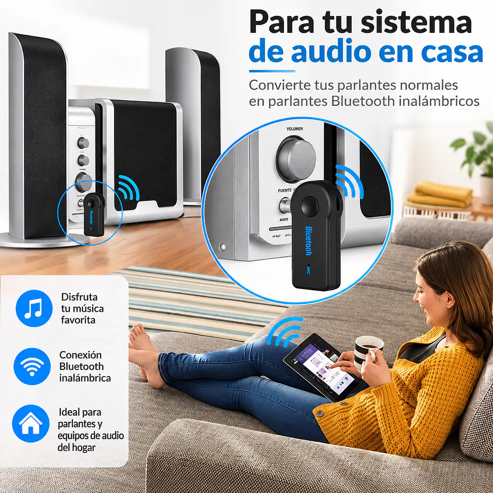 Adaptador Receptor AUX a Bluetooth 3,5 mm Para Auto 6