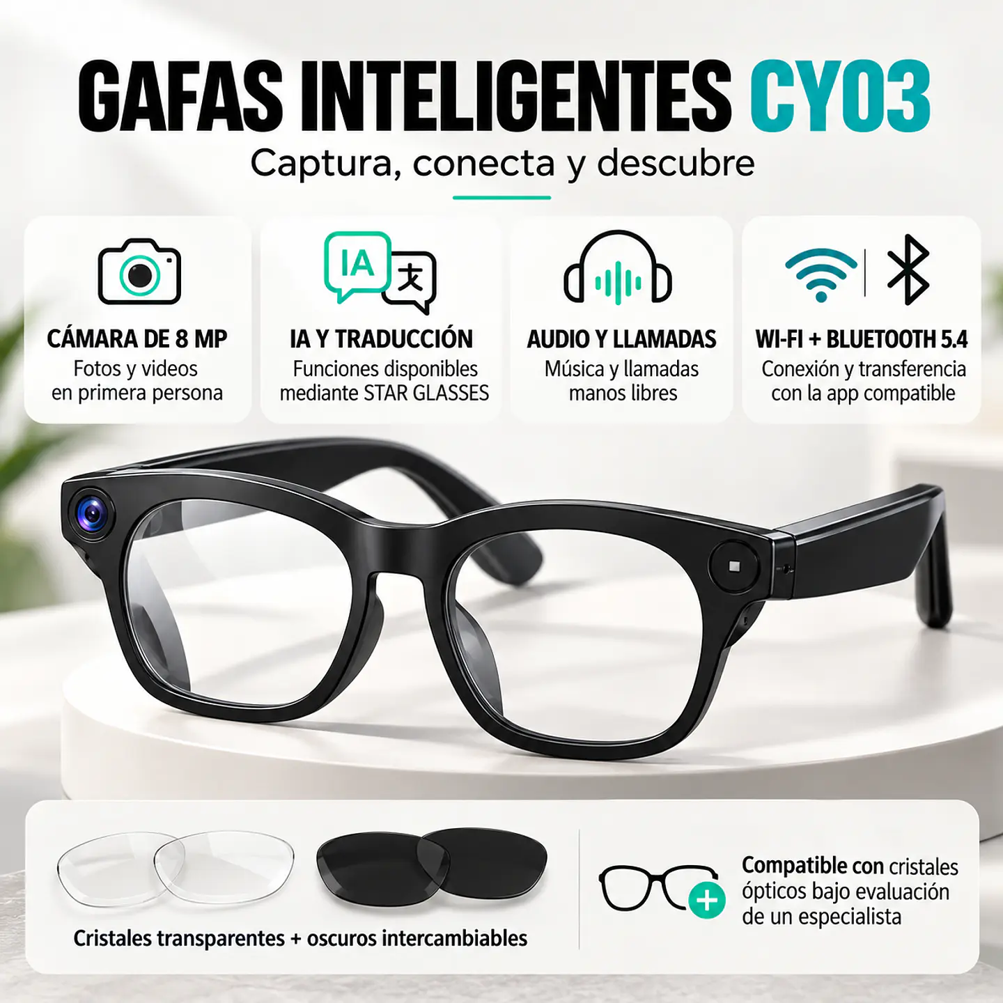 Lentes y gafas inteligentes con cámara 8MP. Fotos y videos 5