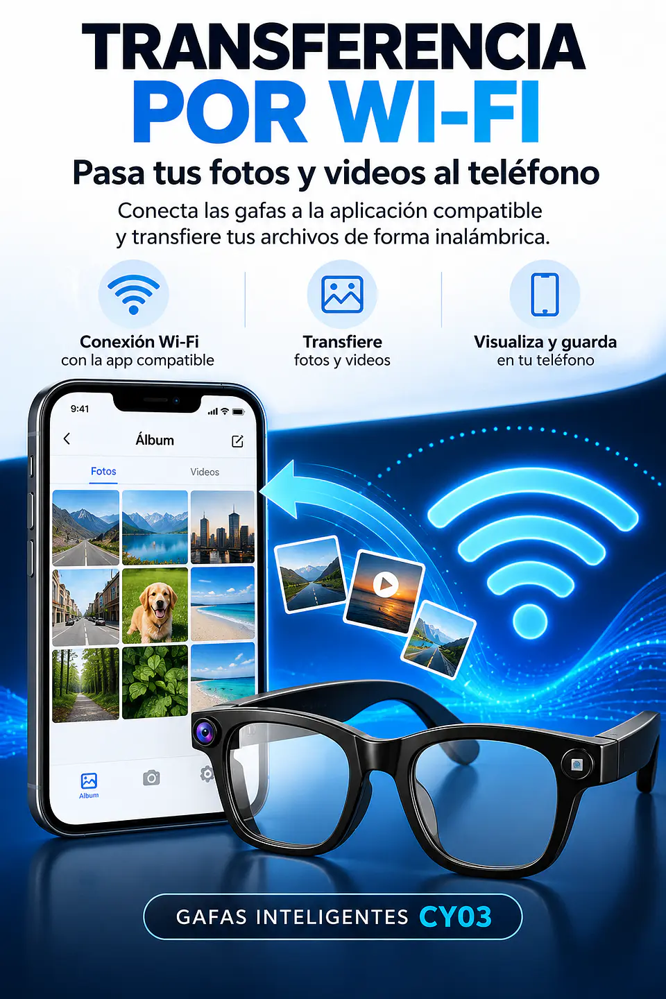 Lentes y gafas inteligentes con cámara 8MP. Fotos y videos 9