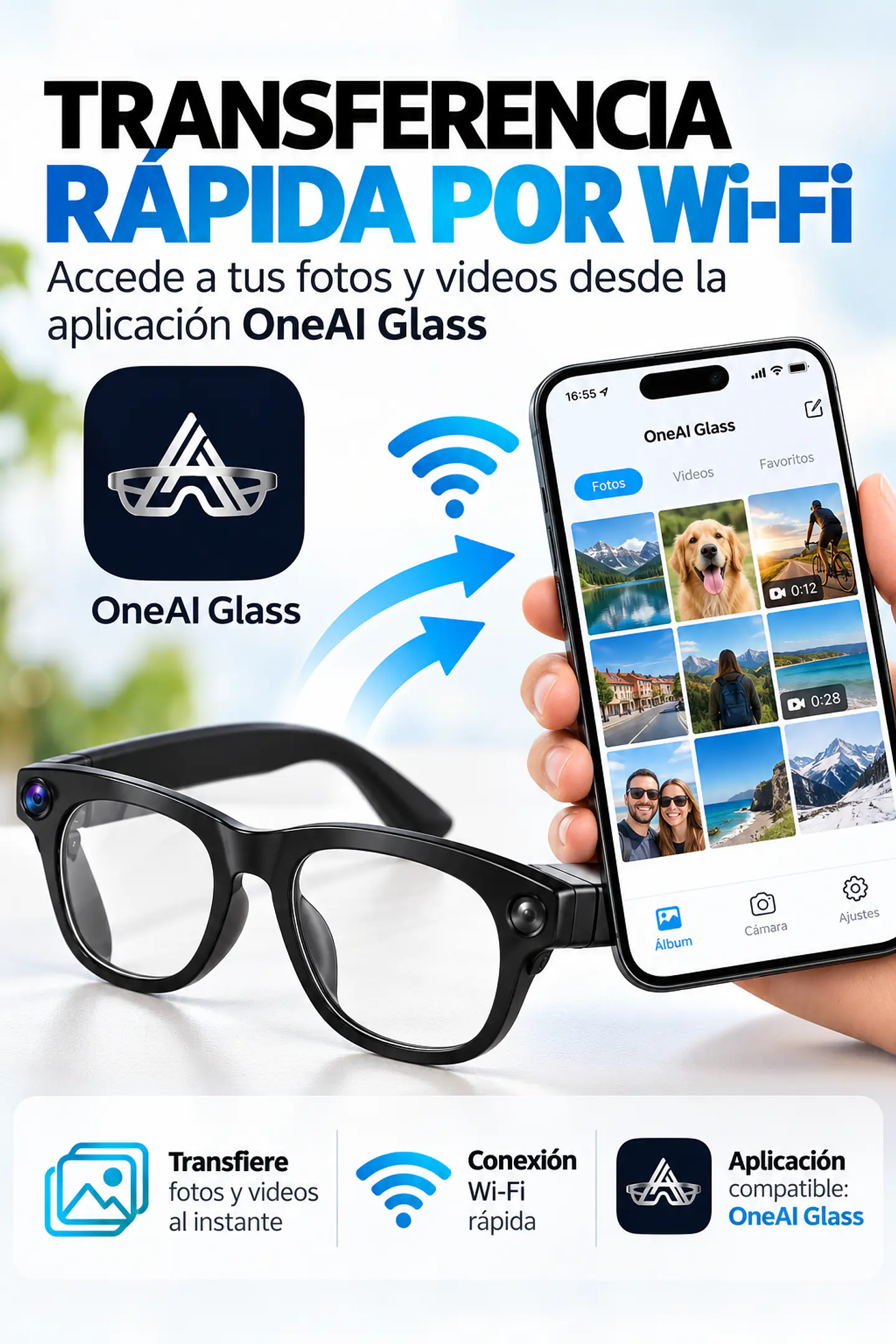 Gafas Inteligentes M02X Pro Max 13MP IA/Wifi/Cámara + Estuche de carga. USAD0 pocas veces 8