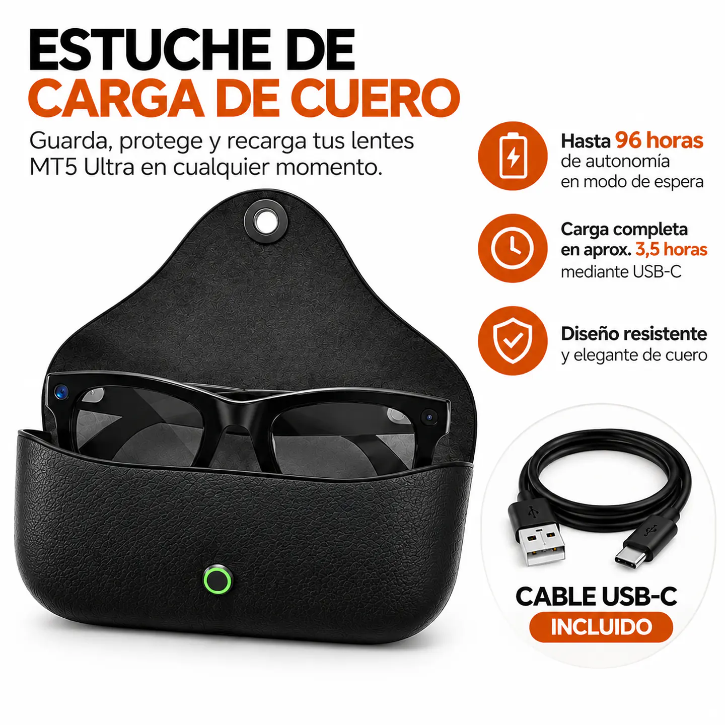 Lentes Inteligentes MT5 Ultra con IA, Cámara 8MP, Traductor y Estuche de Carga 2.000 mAh 2
