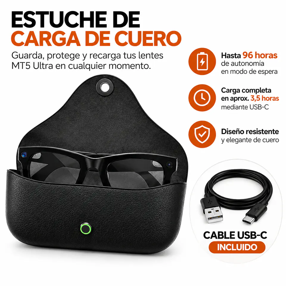 Lentes Inteligentes MT5 Ultra con IA, Cámara 8MP, Traductor y Estuche de Carga 2.000 mAh 2