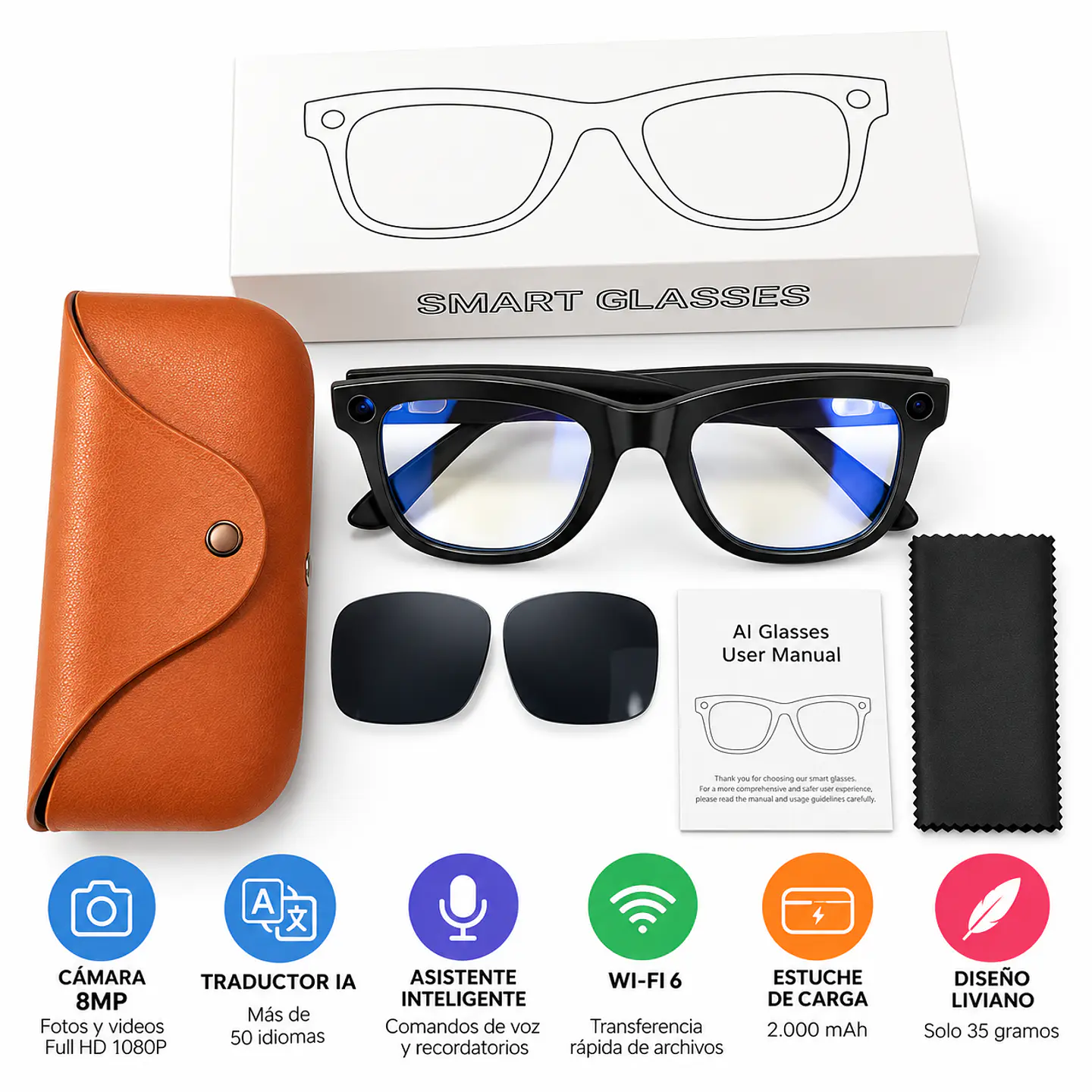 Lentes Inteligentes MT5 Ultra con IA, Cámara 8MP, Traductor y Estuche de Carga 2.000 mAh 9