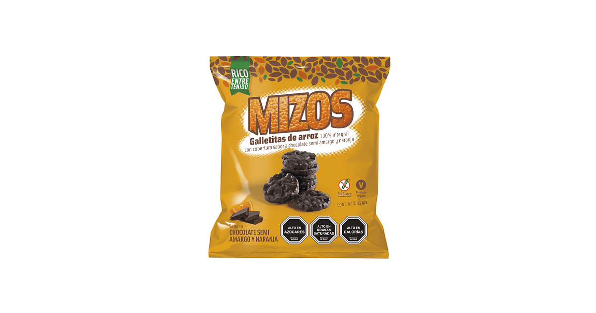 Galletas de Arroz Chocolate Naranja 25g Mizos