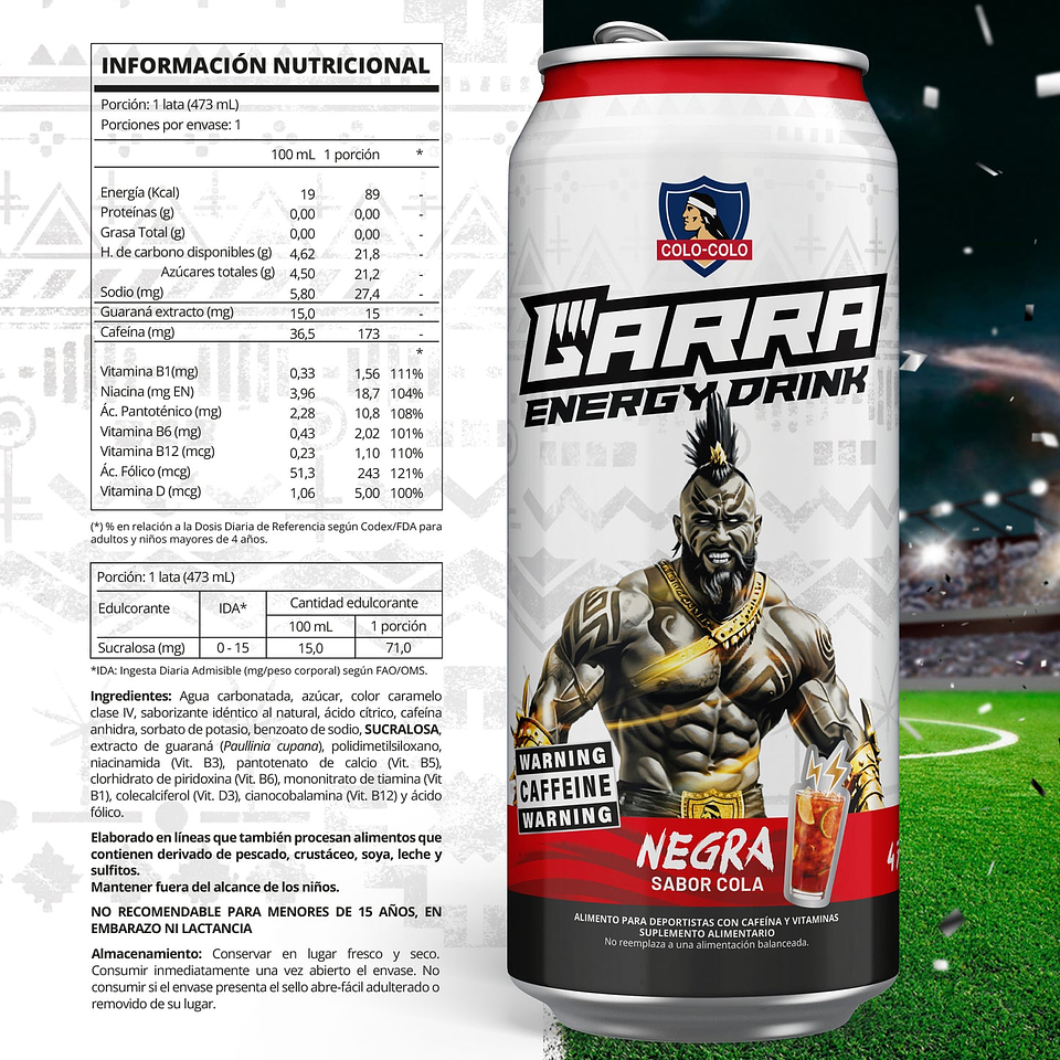 BEBIDA ENERGÉTICA SABOR NEGRA (COLA) 473ML -  GARRA COLO COLO 2