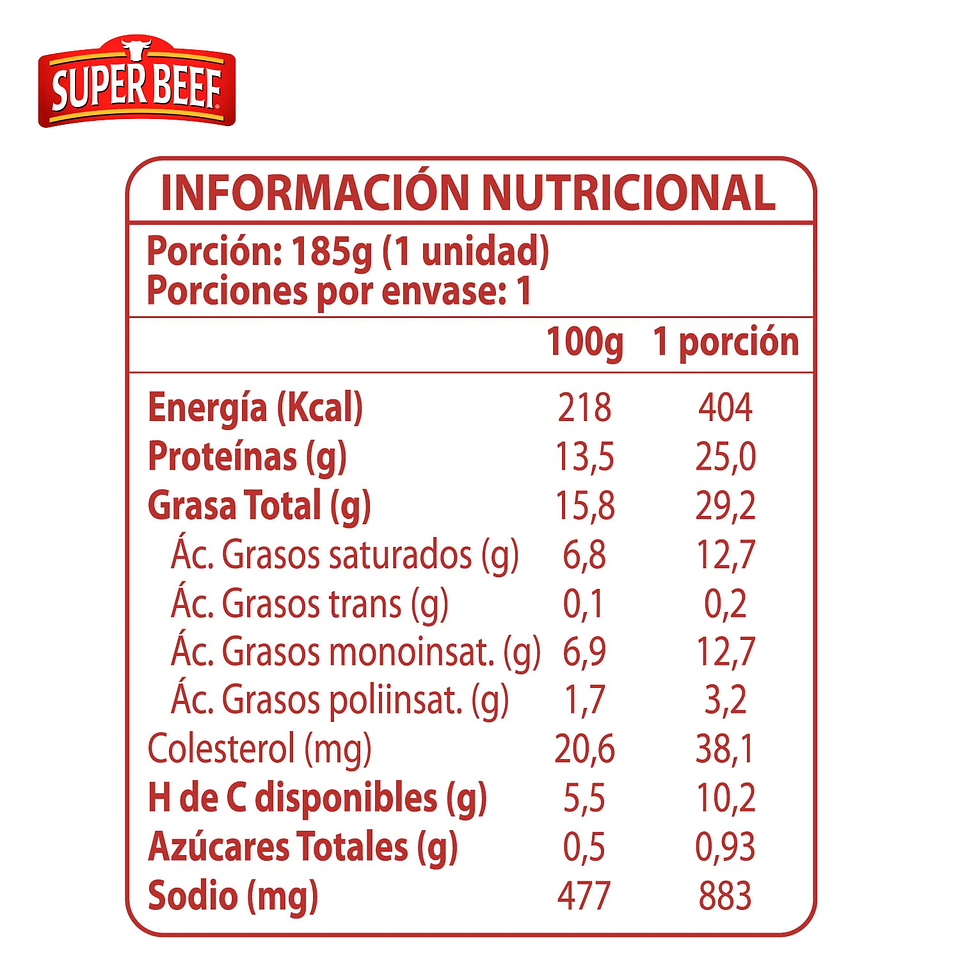 Hamburguesa Vacuno Super Beef 185 g 2