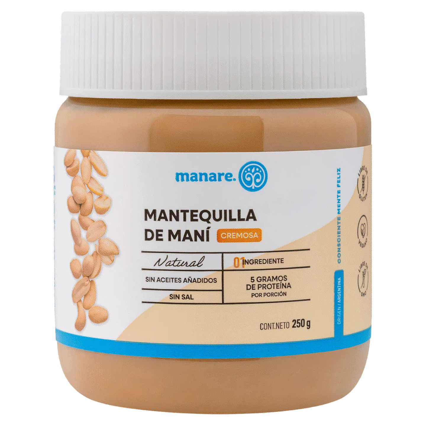 Mantequilla de mani  cremosa 250g Marca Manare 1