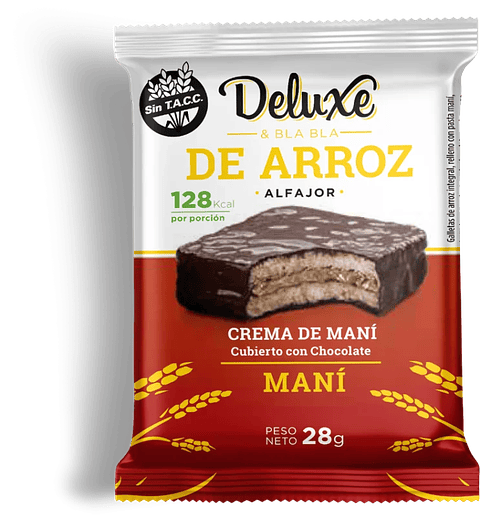 ALFAJOR DE ARROZ DELUXE BLA BLA RELLENO CREMA DE MANI 28G