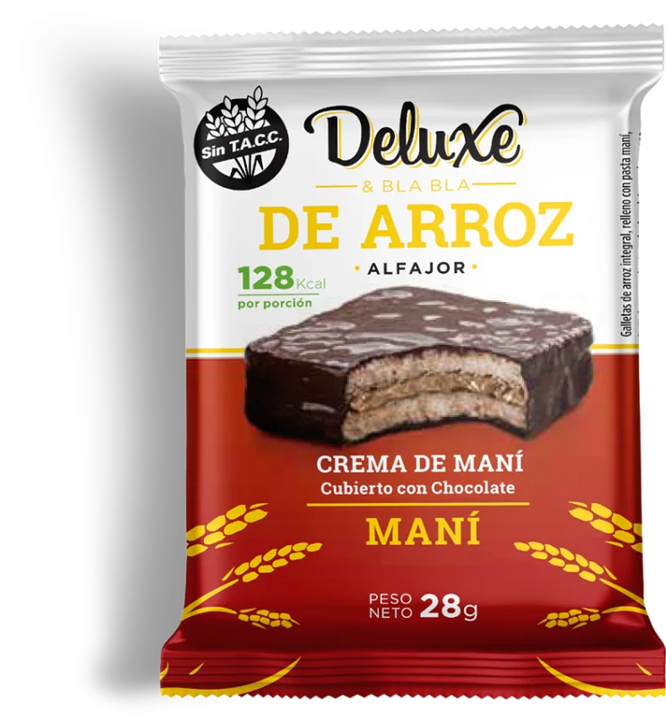 ALFAJOR DE ARROZ DELUXE BLA BLA RELLENO CREMA DE MANI 28G 1