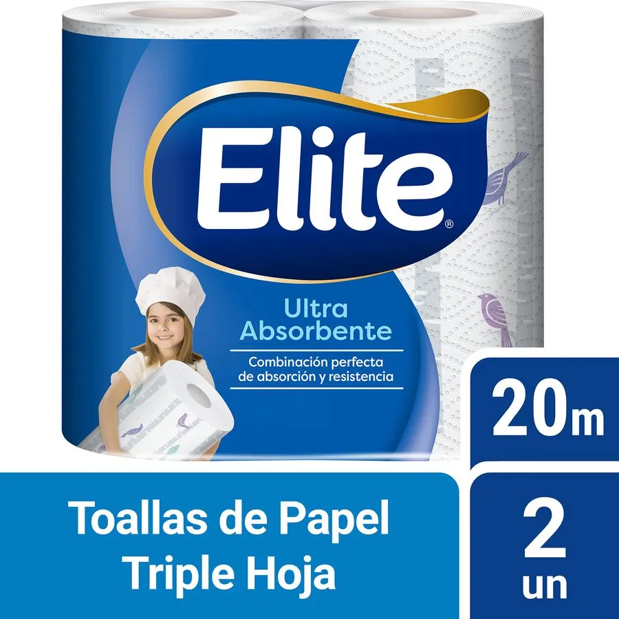 Toalla de Papel Elite Ultra Absorbente Triple Hoja 20m (2 Un)