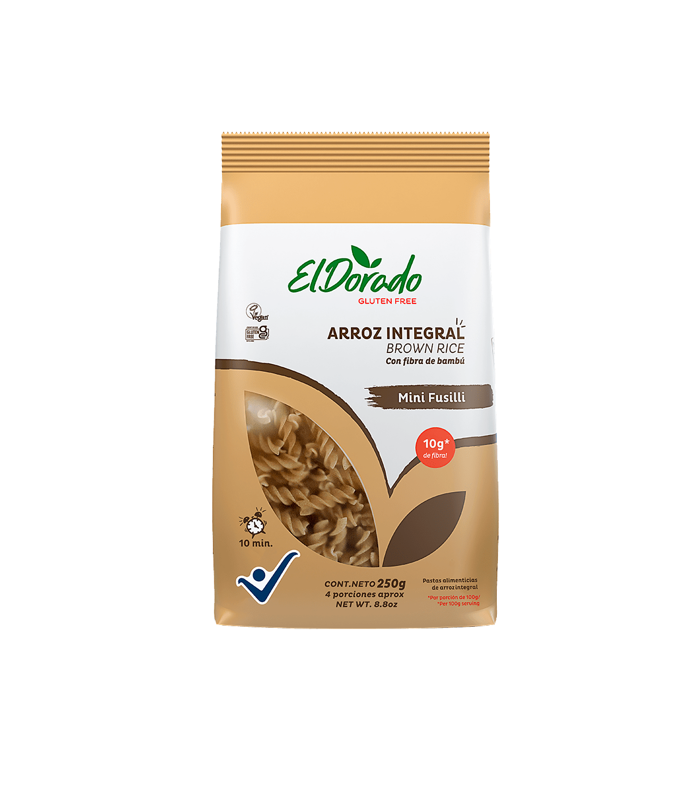 PASTA DE ARROZ INTEGRAL MINI FUSILLI 250 gr EL DORADO 1
