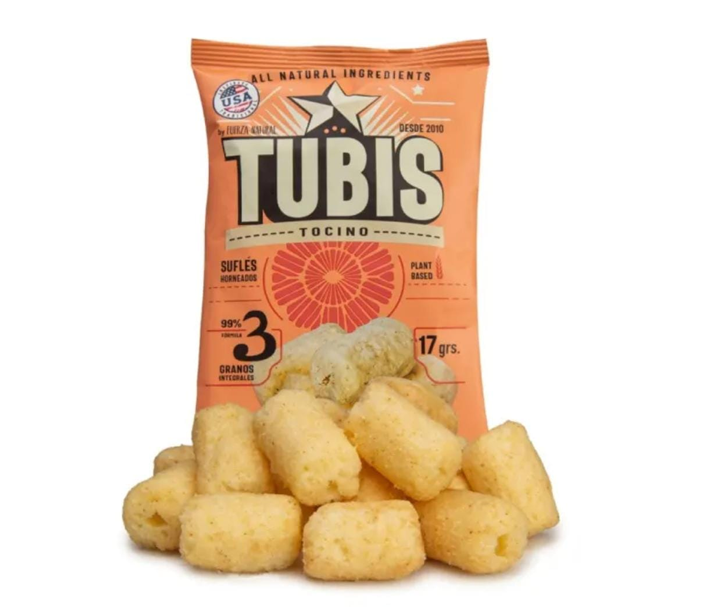 TUBIS SNACK SALADO SABOR TOCINO DE 17 GR FUERZA NATURAL 1