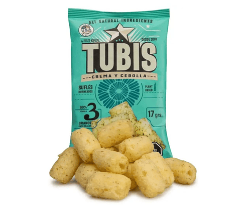 TUBIS SNACK SALADO SABOR CREMA Y CEBOLLA DE 17 GR FUERZA NATURAL