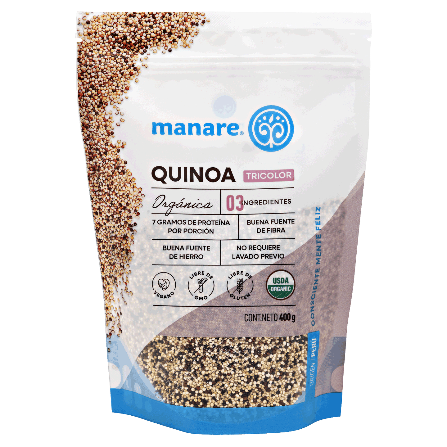 Quinoa Tricolor Orgánica 400g Manare 1