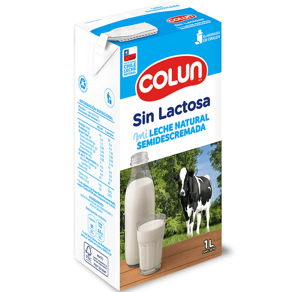 Leche Colun Semidescremada Sin Lactosa 1 L 1
