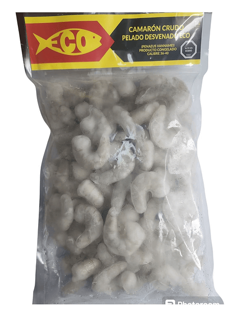 Camarón eco 36/40 asiático crudo, pelado y desvenado – 1 kg congelado