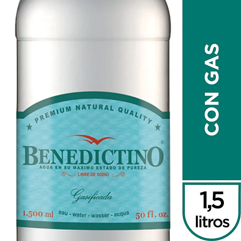 Agua purificada Benedictino con gas botella 1.5 L