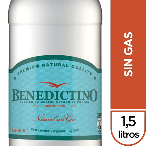 Agua purificada Benedictino sin gas botella 1.5 L