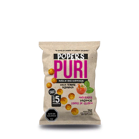 Puri Popers sabor Tomate Albahaca Colación 25gr.