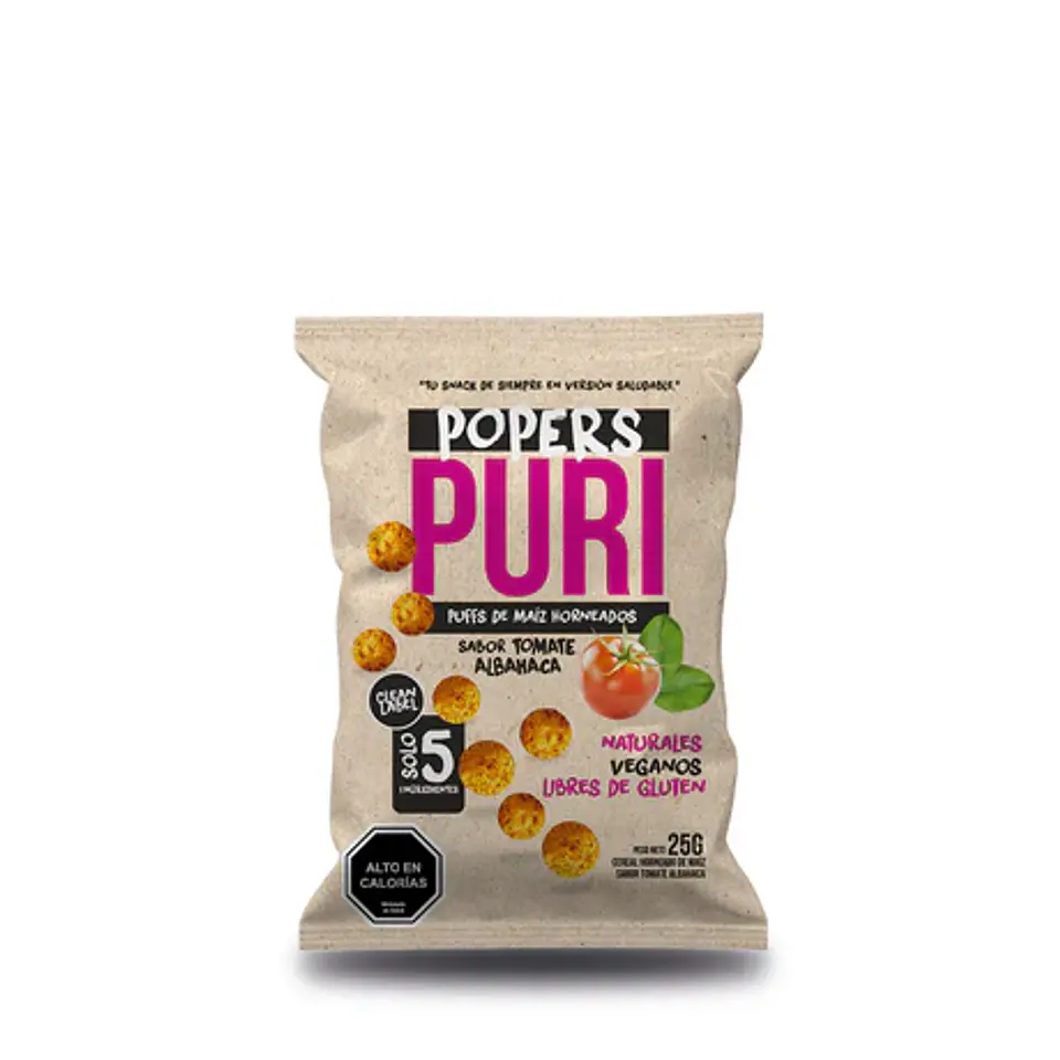Puri Popers sabor Tomate Albahaca Colación 25gr. 1