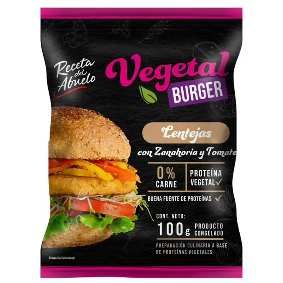 Hamburguesa Vegetal Lentejas Con Zanahoria y Tomate, 100 g 1