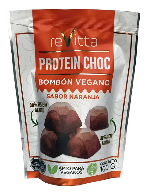 Bombon Vegano Proteina Protein Choc 100 grs. Sabor Naranja Revitta