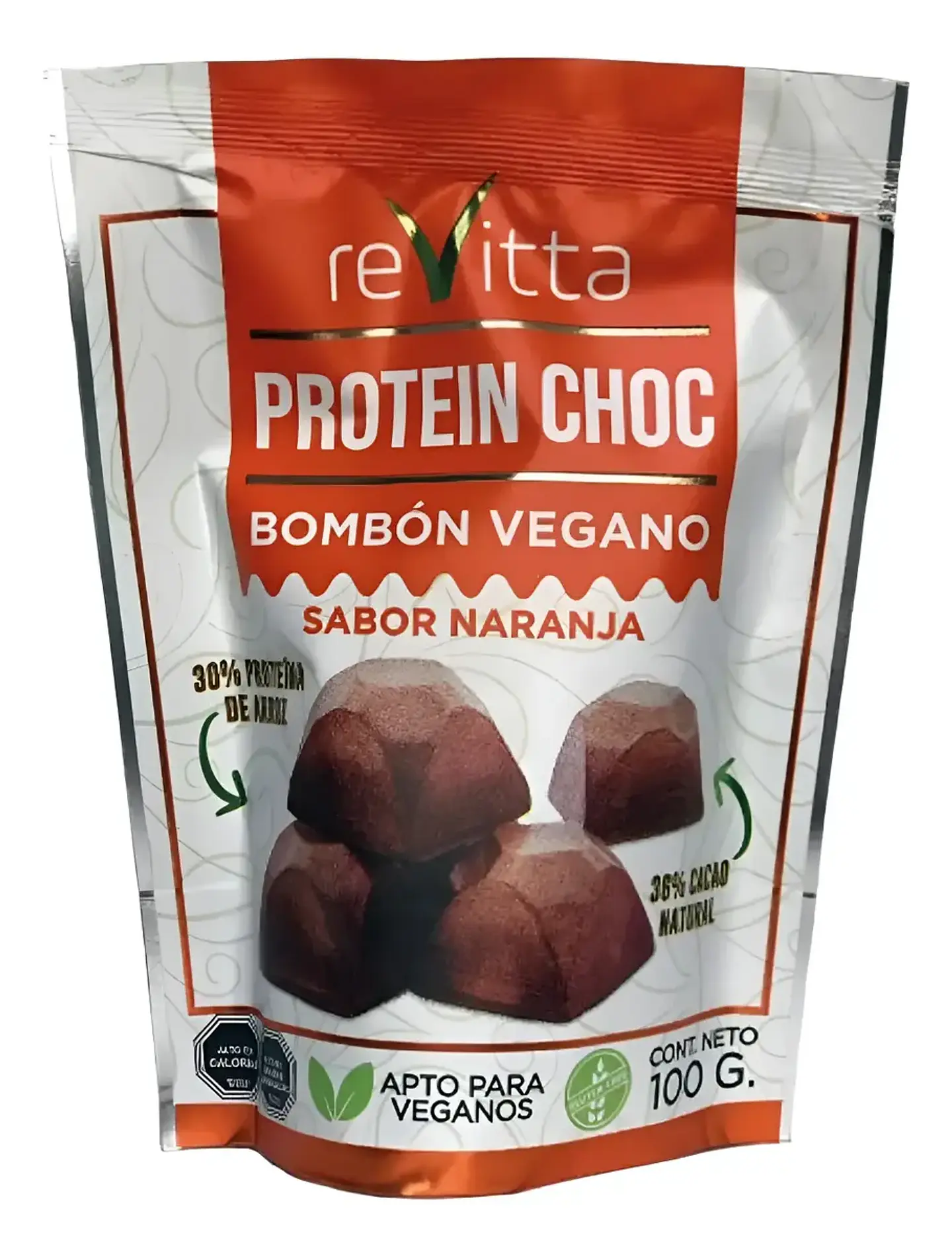 Bombon Vegano Proteina Protein Choc 100 grs. Sabor Naranja Revitta 1