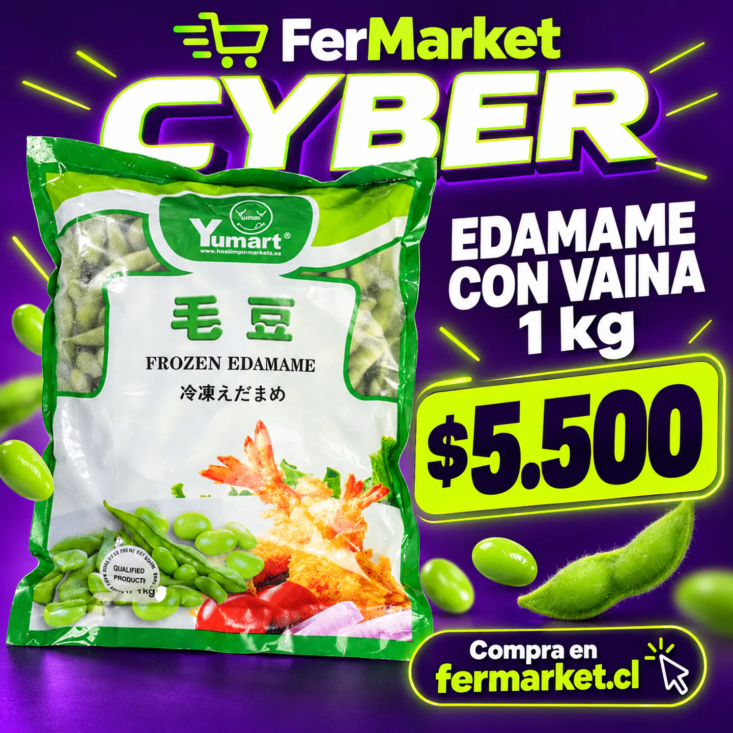 Edamame De Soya con Vaina Importado 1kg 1