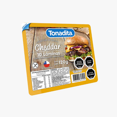 Queso Cheddar 10 Laminas  120g - Tonadita