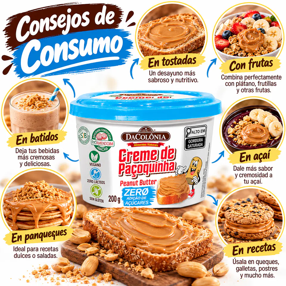 Crema de Maní Paçoquinha DaColônia 200 g – Sin Azúcar Añadida, Vegana y Sin Gluten 2
