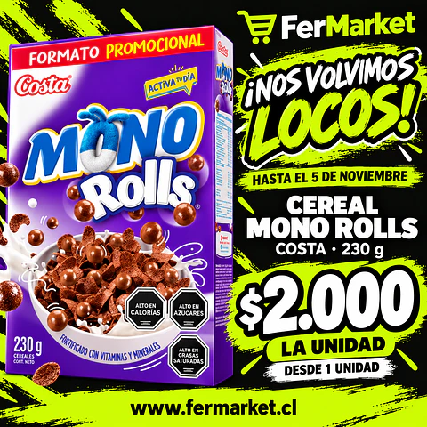 CEREAL MONO ROLLS 230G -COSTA