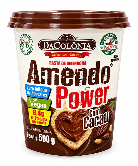 Pasta de Maní Amendo Dacolonia Power Sabor Cacao 500g – Vegana, Sin Gluten 