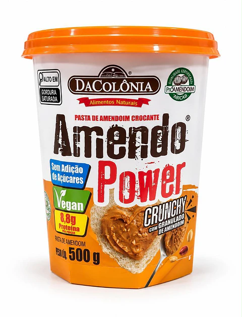 Pasta de Maní Amendo Dacolonia Power Sabor Crunchy con Granulado de Mani 500g – Vegana, Sin Gluten