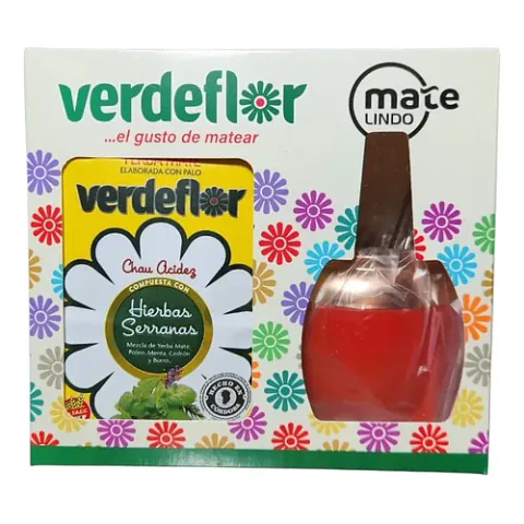 Kit Verdeflor - Matero con Bombilla + Yerba Mate Hierbas Serranas 250g 