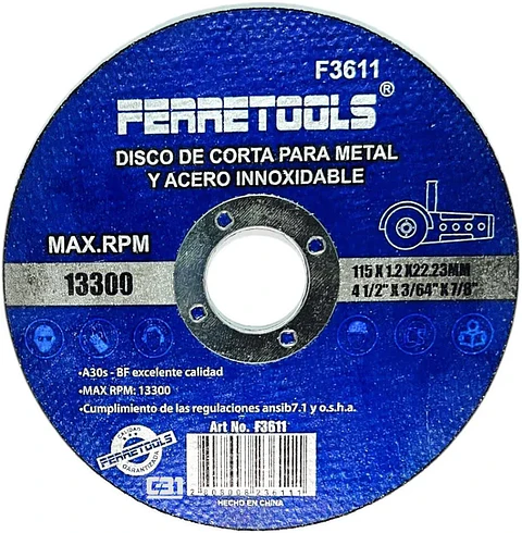 Disco corte metal fino 115 mmx1.2 (4.5) f3611 ferretools