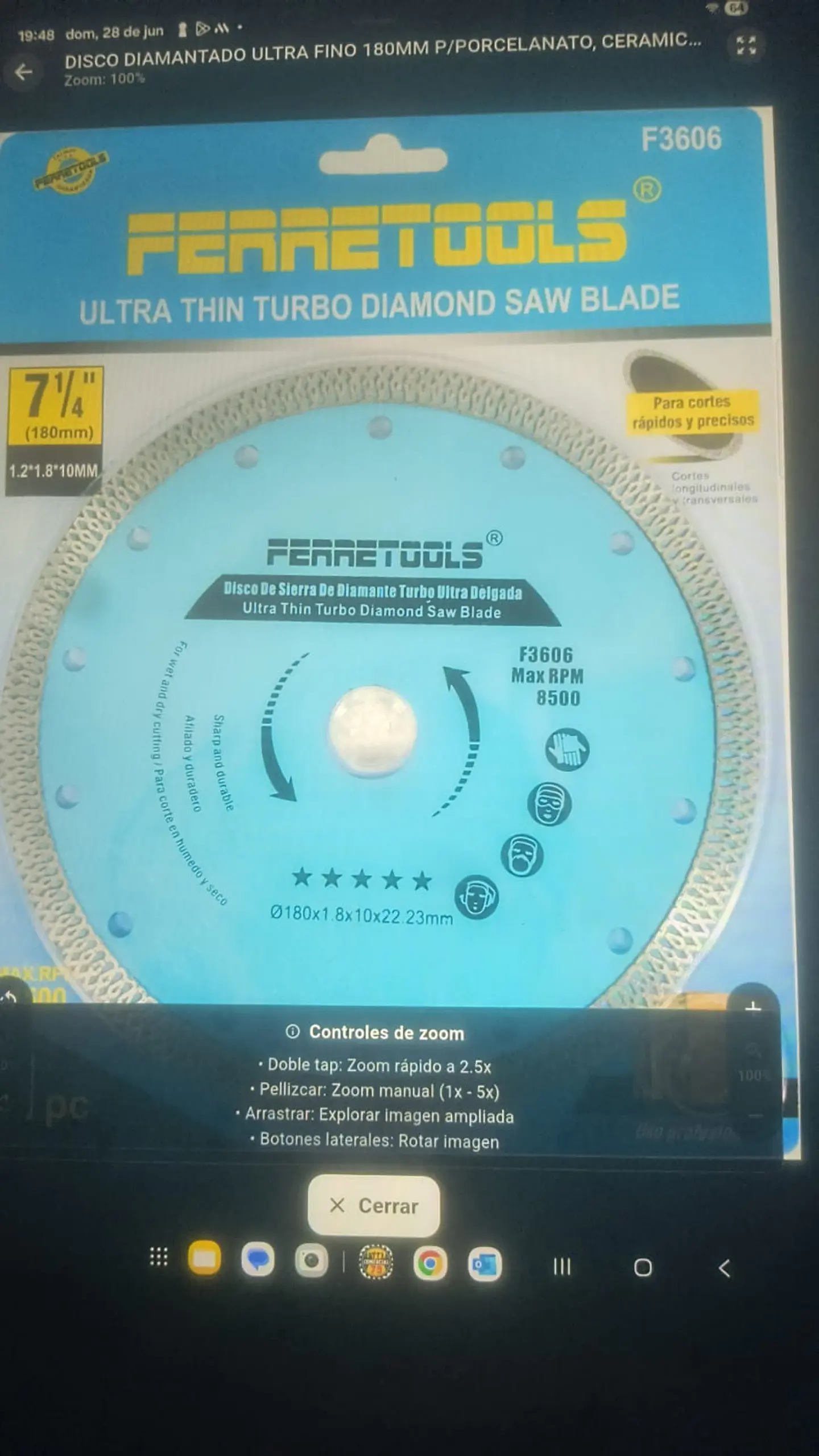 Disco  diamantado ultra fino 180 mm P/ porcelanato cerámico y piedra F3606 FERRETOOLS 1