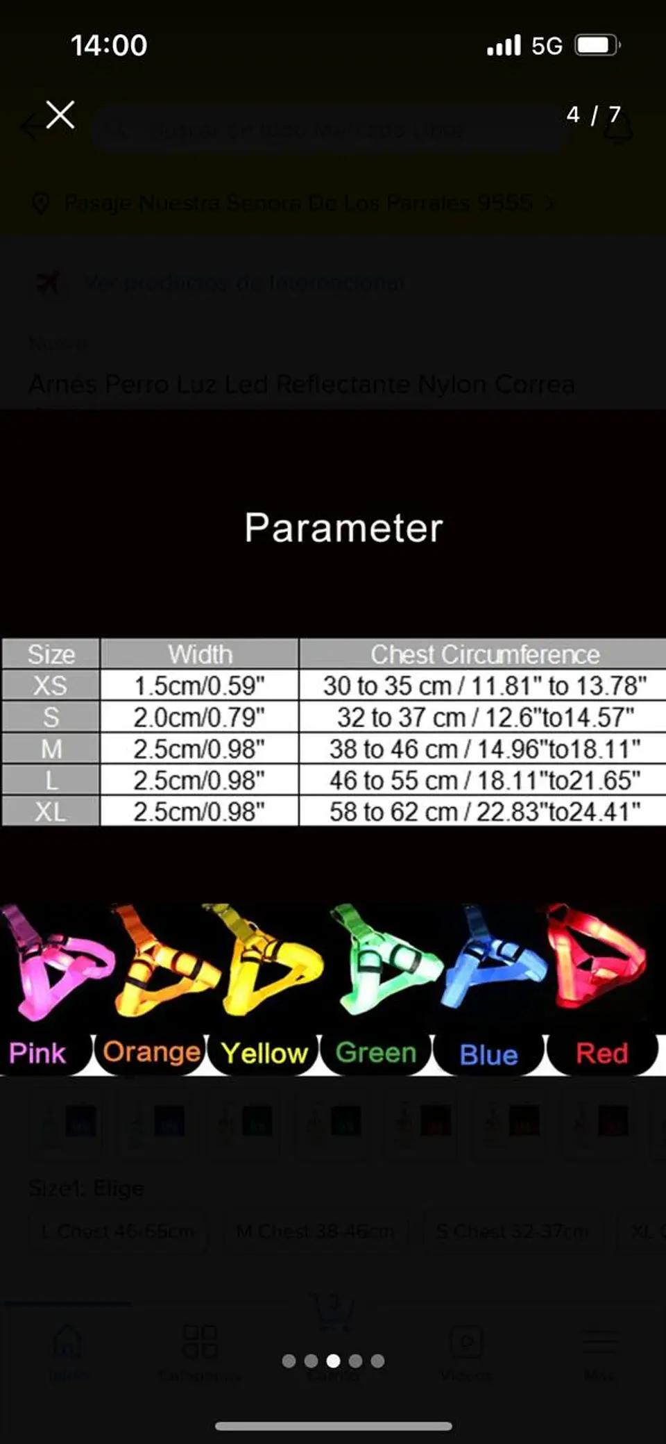 Arnés Luminoso Luz Led Carga USB Talla S 7