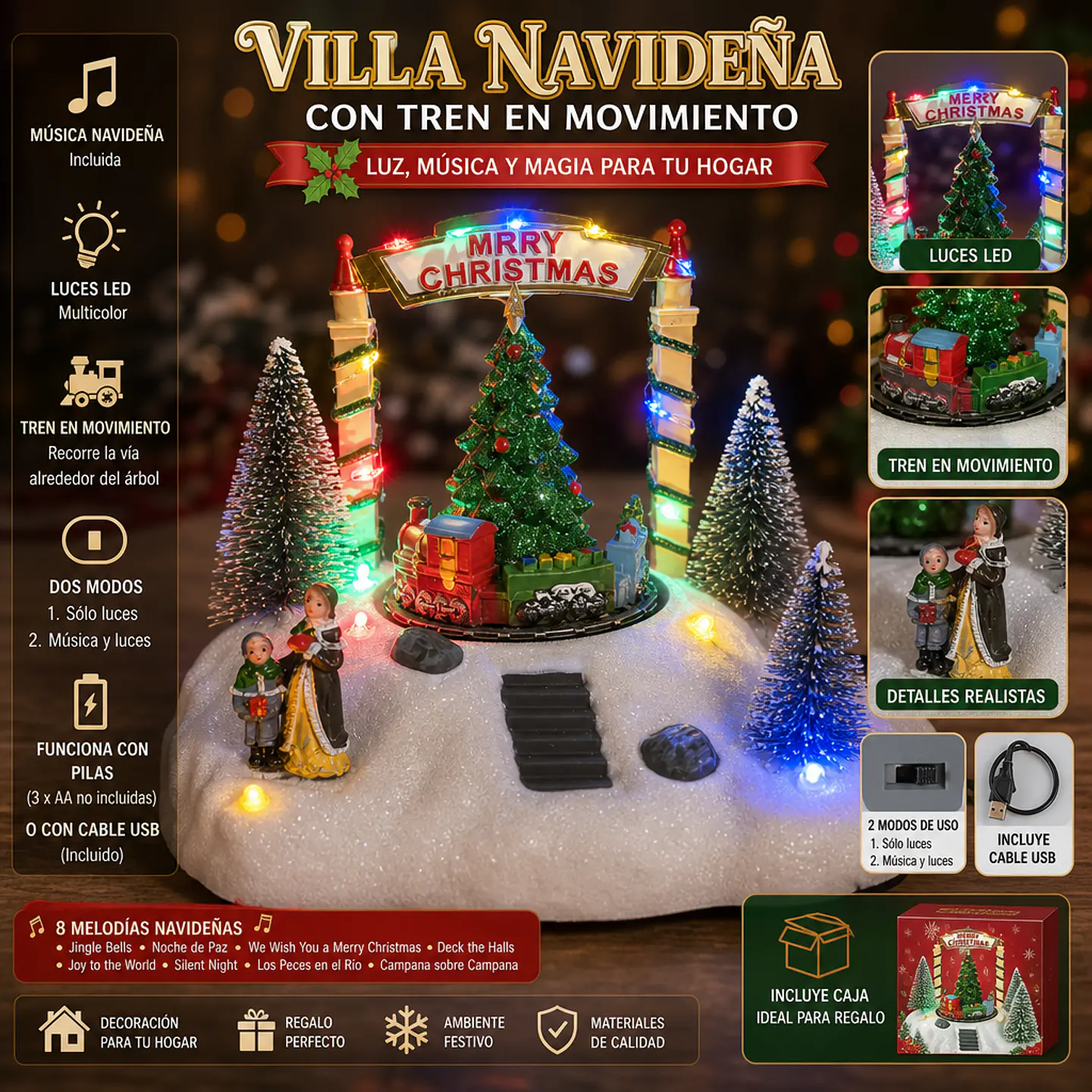 Villa Navideña Árbol y Tren en Movimiento 1