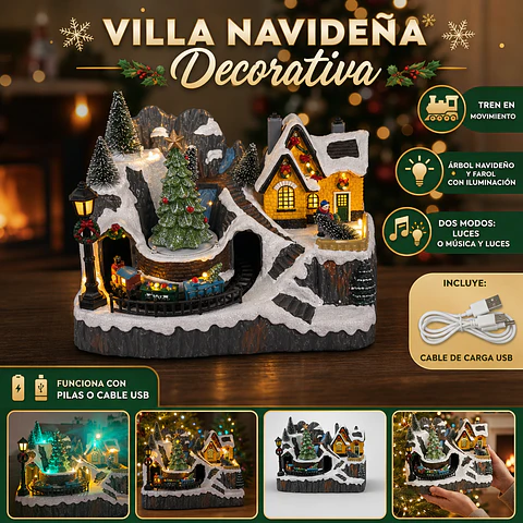 Villa Navideña Farol y Tren en Movimiento