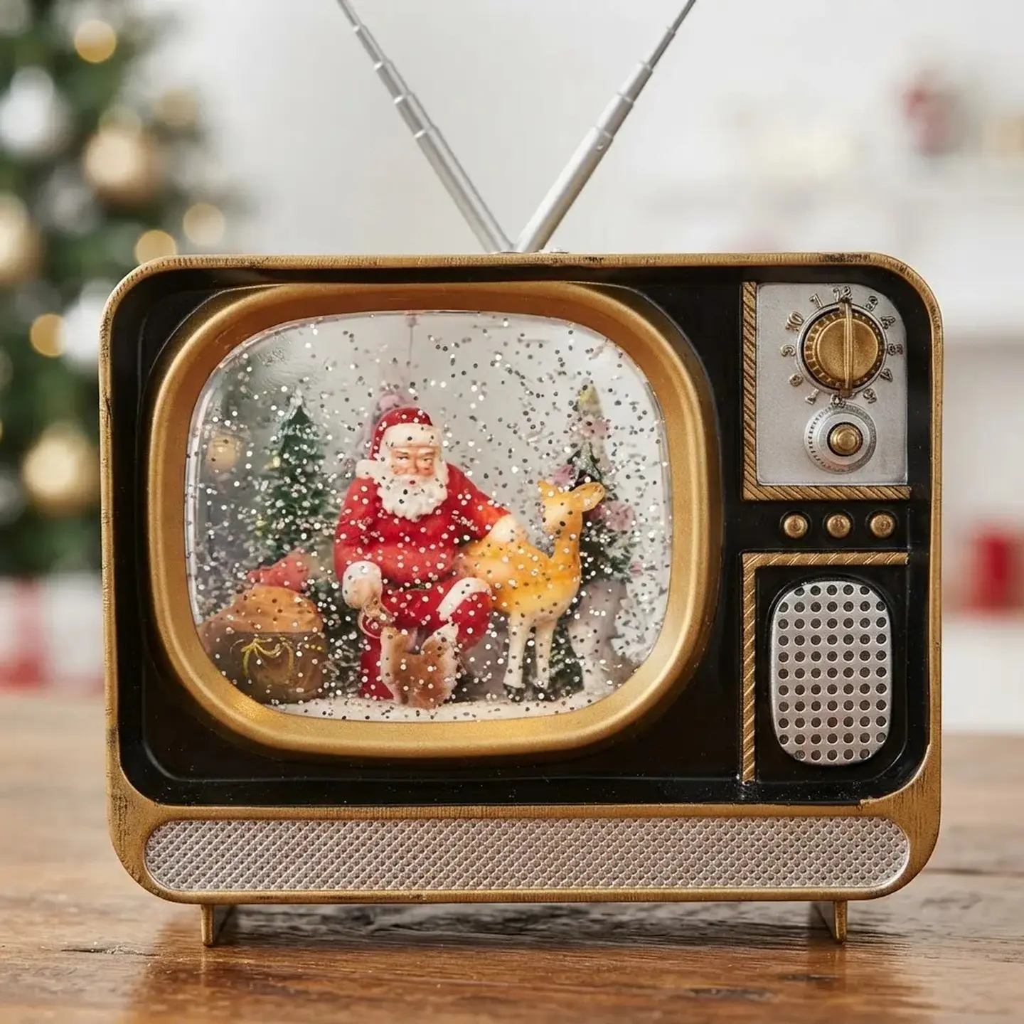 Decoración TV Navideña con Efecto Nieve, Música y Luces Led 3