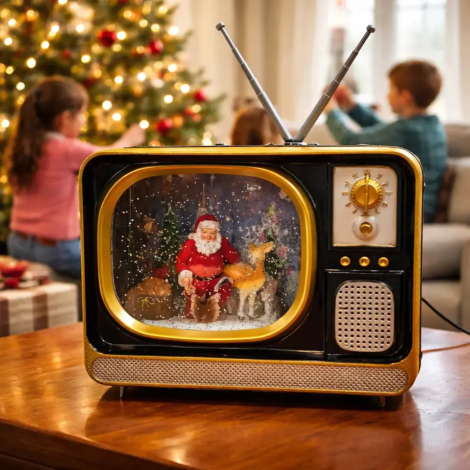 Decoración TV Navideña con Efecto Nieve, Música y Luces Led 4