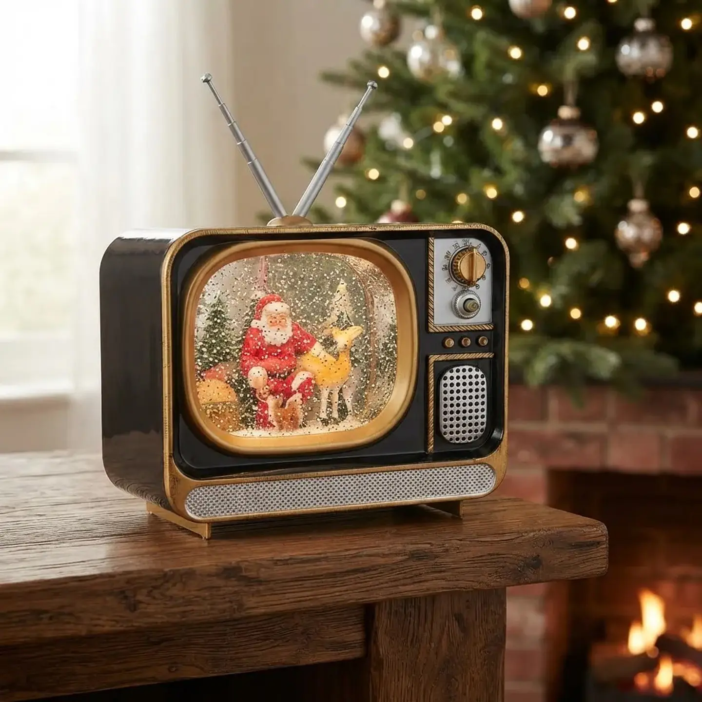 Decoración TV Navideña con Efecto Nieve, Música y Luces Led 2