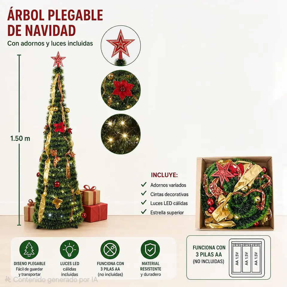 Árbol Plegable Con Adornos y Luces 1