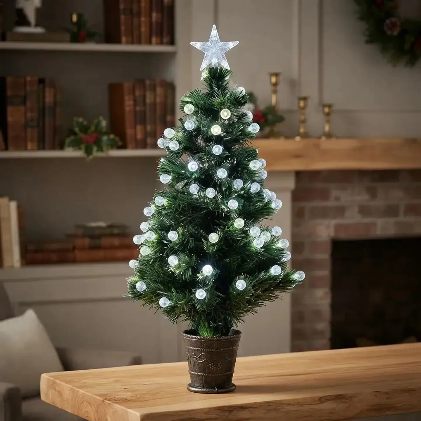 Árbol de Navidad Con Macetero, Luces y Fibra Led 90 cm 5
